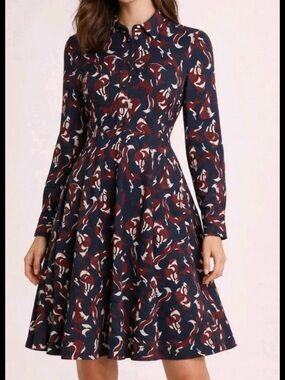 Kate Spade sz 10 worn once Navy Floral Print Long-Sleeve Dress